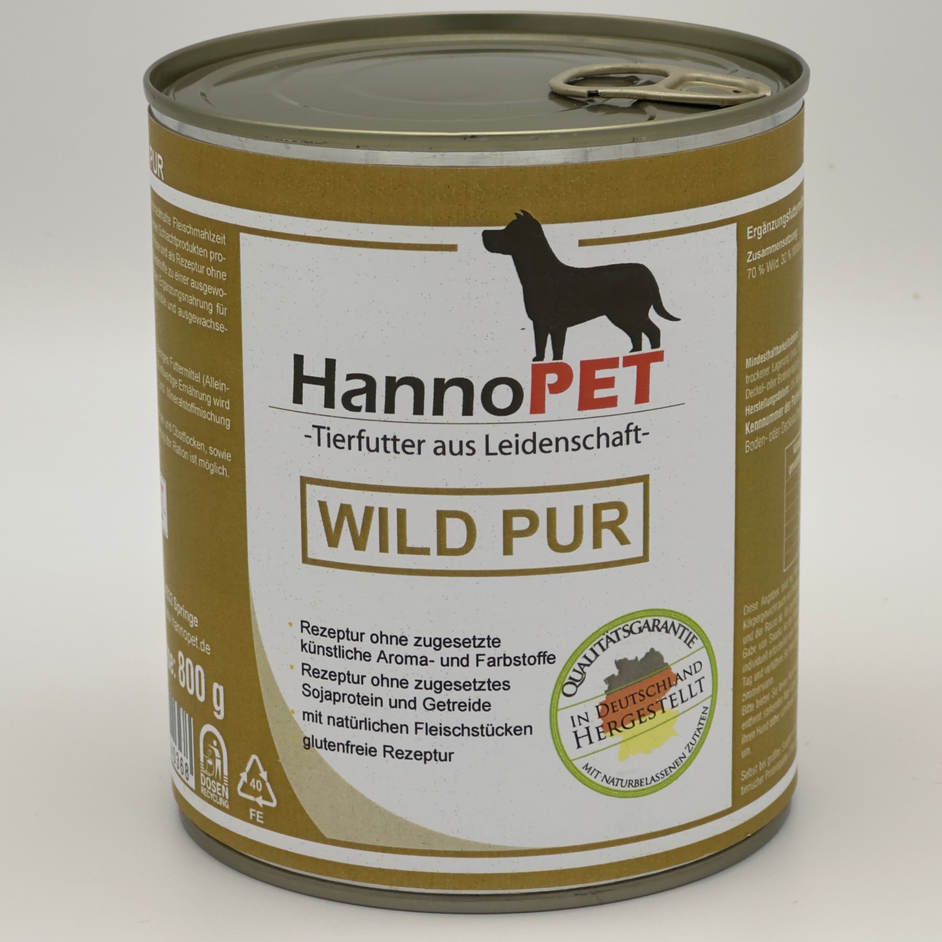 Reinfleischdose Wild fuer Hunde 800g Hannopet